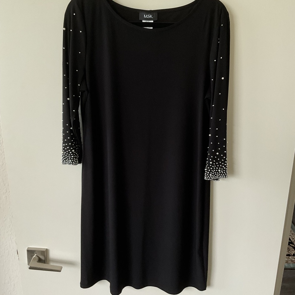 MSK Black Dress with Pearl Embellishments